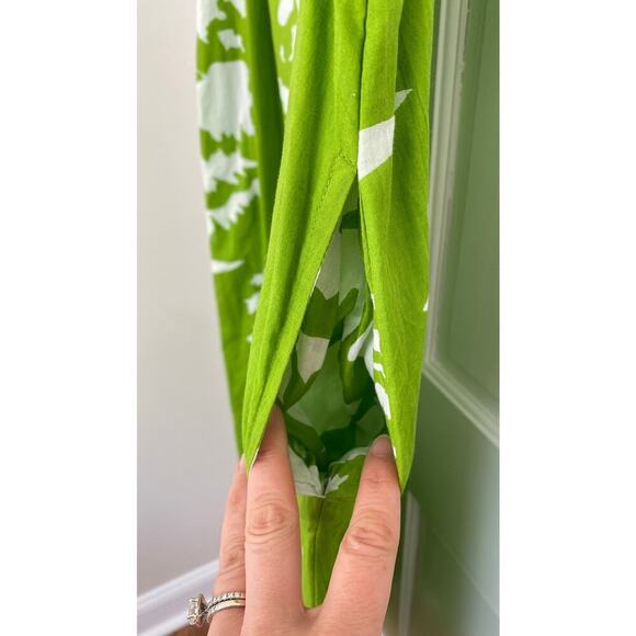 Livro Gibbons Short Sleeve Collared Button Down Midi Dress Lime Green Bouquet M - Picture 6 of 8